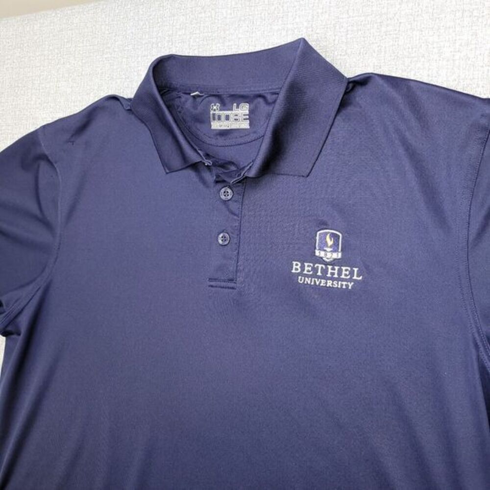 Under Armour Polo Shirt Men L Loose Blue Short Sleeve Bethel University Heatgear